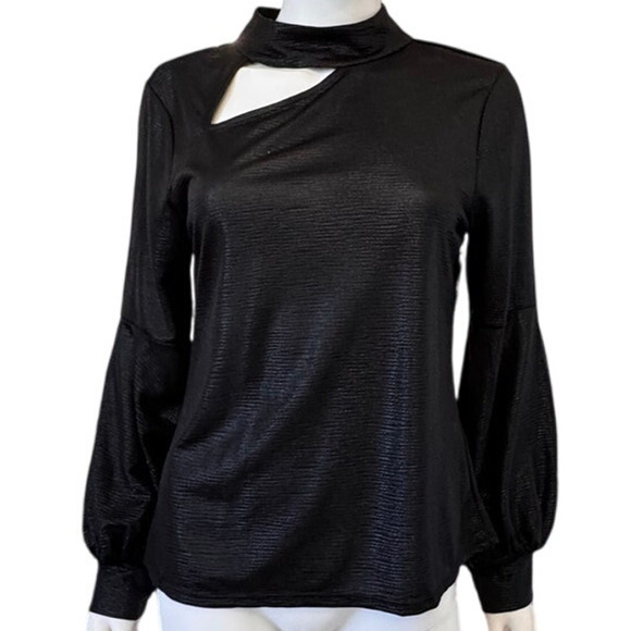 NEW HALOGEN Women’s Rich Black Cutout Mock Neck Top Size M - Picture 1 of 5